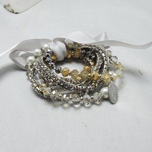 ALI KHAN 7 pc stretch rhinestone pearl glass beads bracelet with gift box